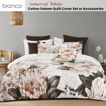 Bianca Somerset White Cotton Sateen Floral Quilt Cover Set Double - Image 2