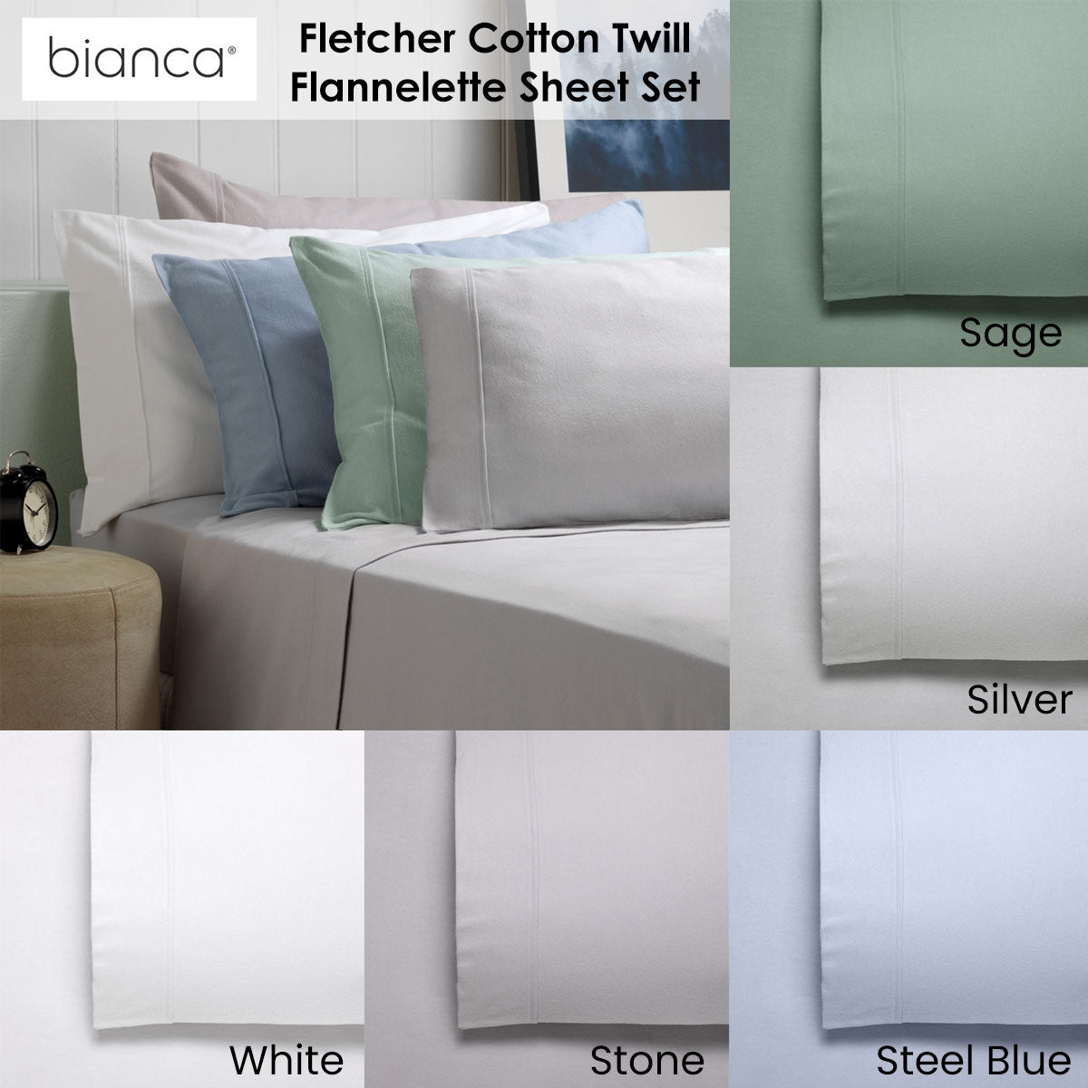 Bianca Fletcher Flannelette Cotton Sheet Set White Super King - Image 2