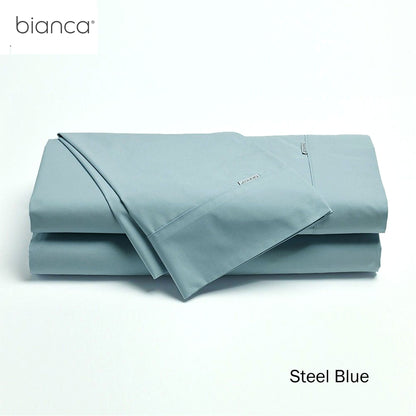 Bianca Heston Cotton Percale Sheet Set Steel Blue King Single - Image 2