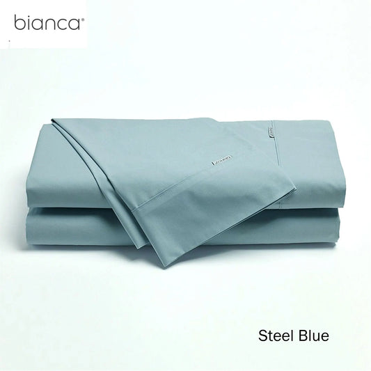 Bianca Heston Cotton Percale Sheet Set Steel Blue King Single - Image 2