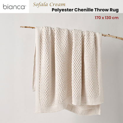 Bianca Sofala Cream Polyester Chenille Throw Rug 130 x 170 cm - Image 2