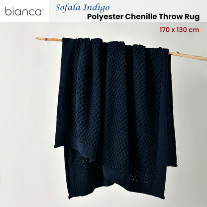 Bianca Sofala Indigo Polyester Chenille Throw Rug 130 x 170 cm - Image 2