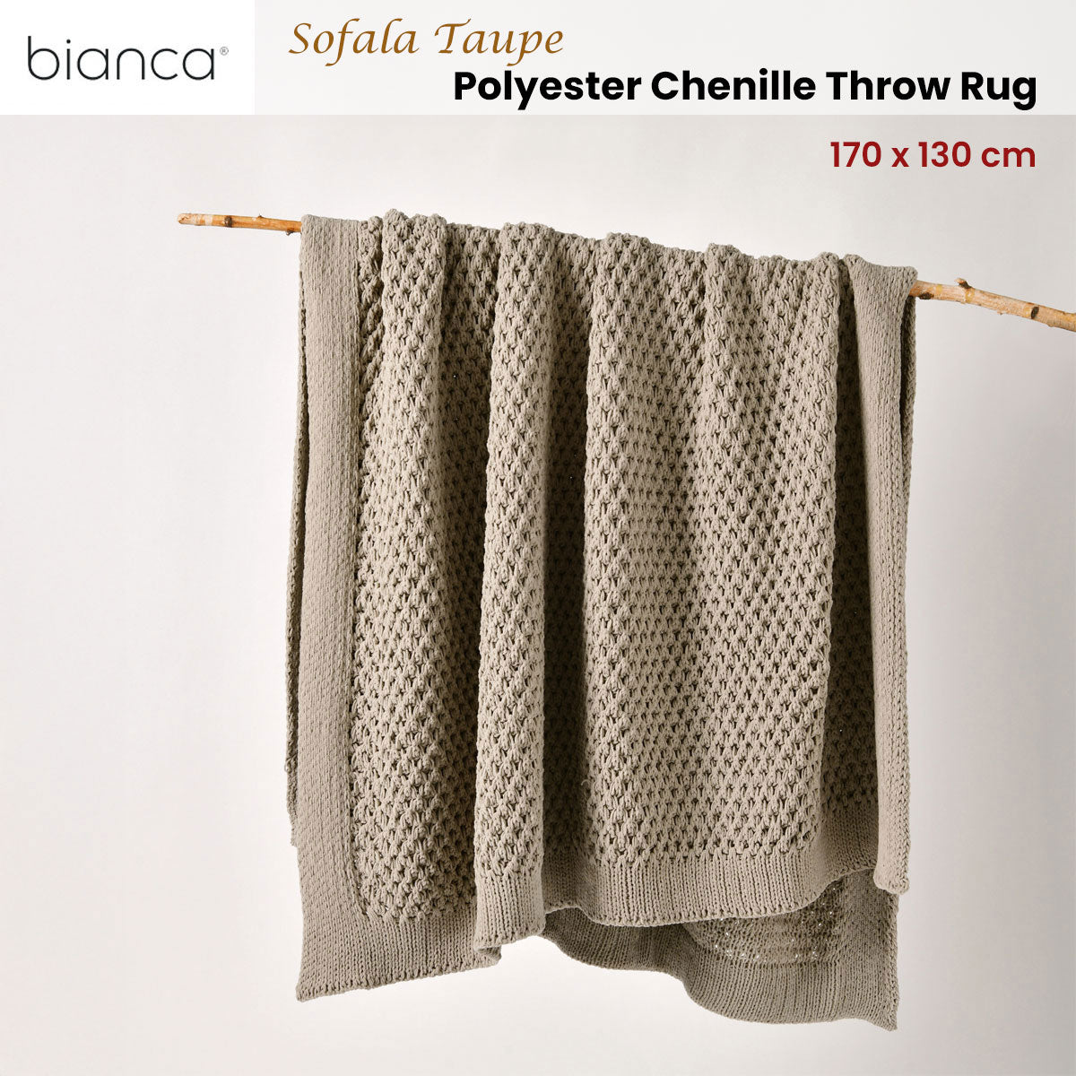 Bianca Sofala Taupe Polyester Chenille Throw Rug 130 x 170 cm - Image 2