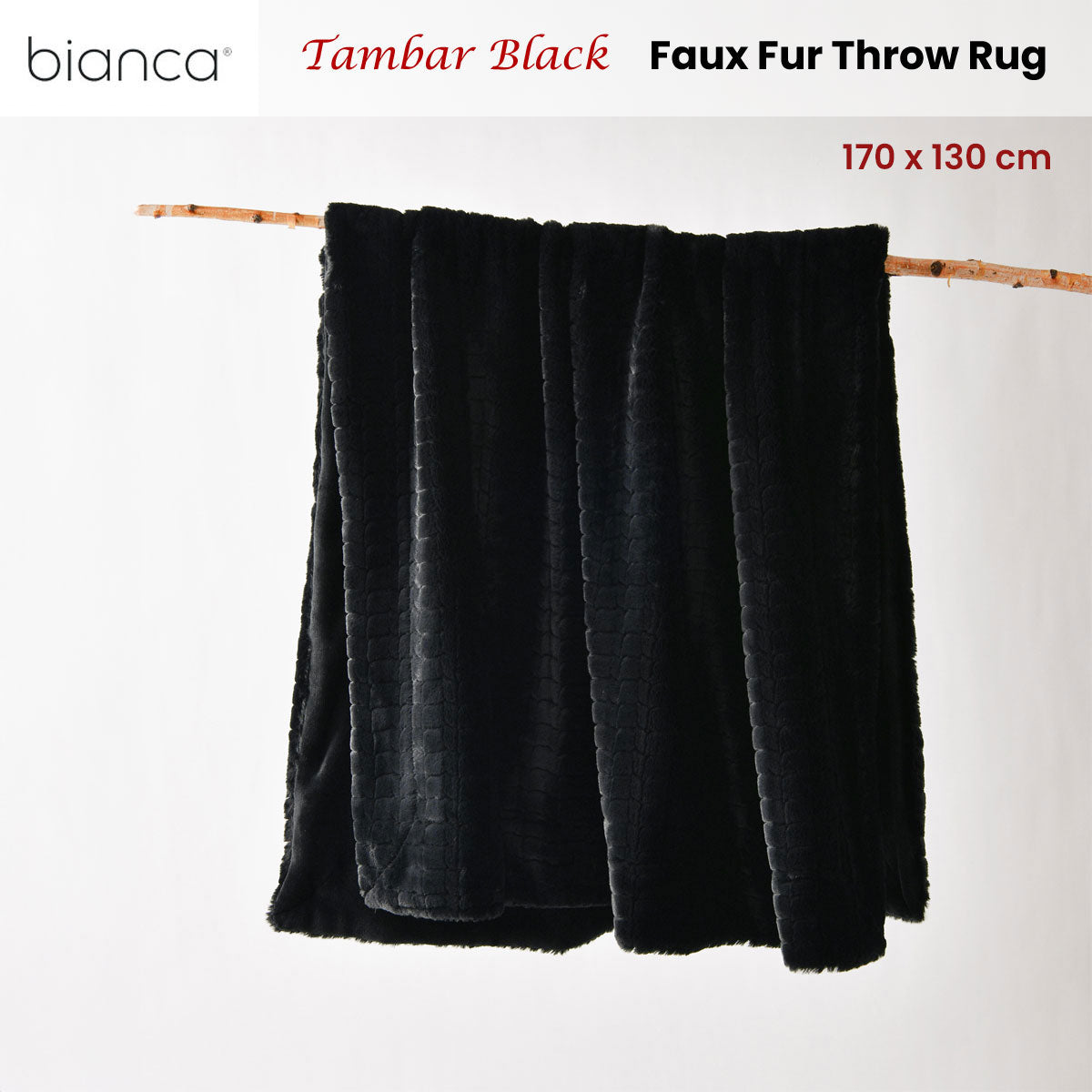 Bianca Tambar Black Faux Fur Throw Rug 130 x 170 cm - Image 2