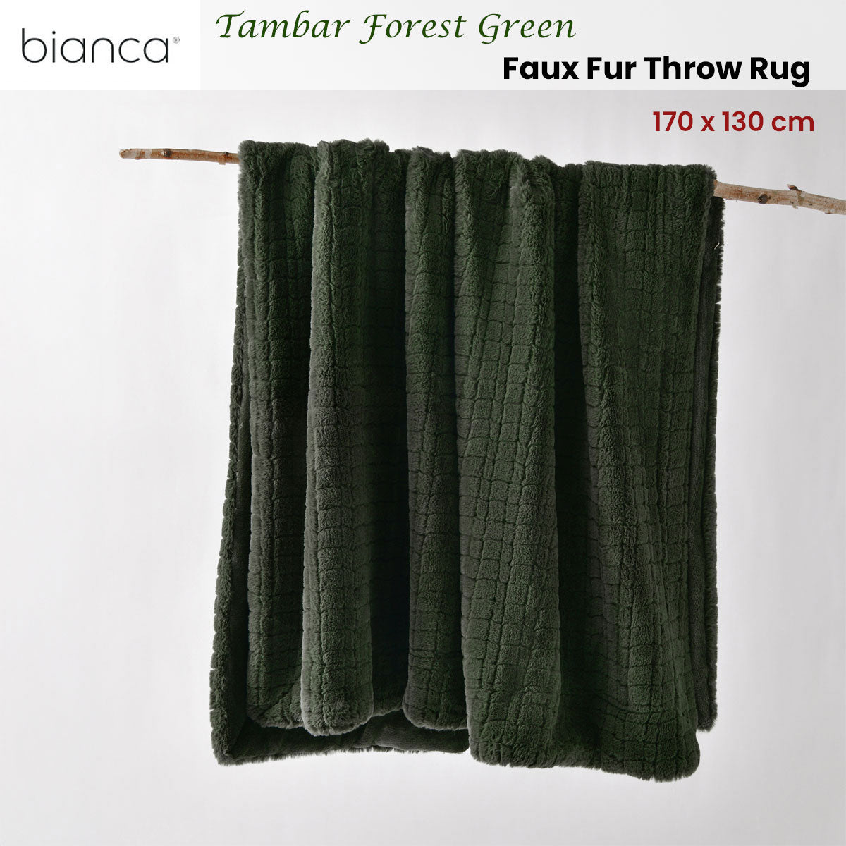 Bianca Tambar Forest Green Faux Fur Throw Rug 130 x 170 cm - Image 2