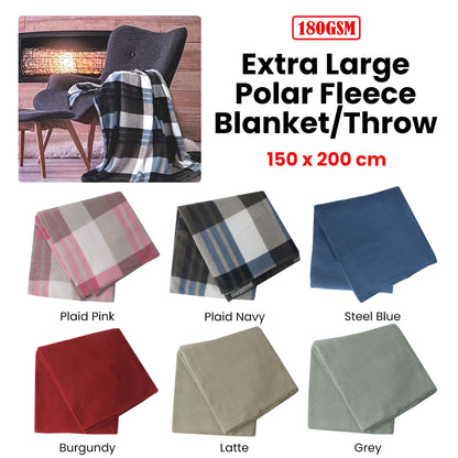 180GSM Extra Large Polar Fleece Throw Blanket 150 x 200cm Steel Blue - Image 2