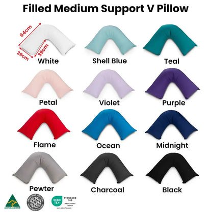 Easyrest Aus Made Medium Support Filled V Shape Pillow 64 x 39 cm Pewter - Image 2