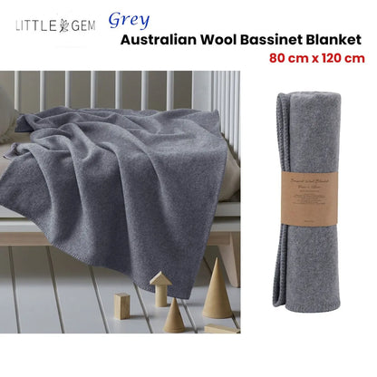 Little Gem Grey Australian Wool Bassinet Blanket 80 x 120 cm - Image 2