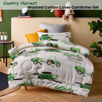 Happy Kids Country Harvest 2 Piece Washed Cotton Cover Comforter Set Single 160cm x 220cm - Image 2
