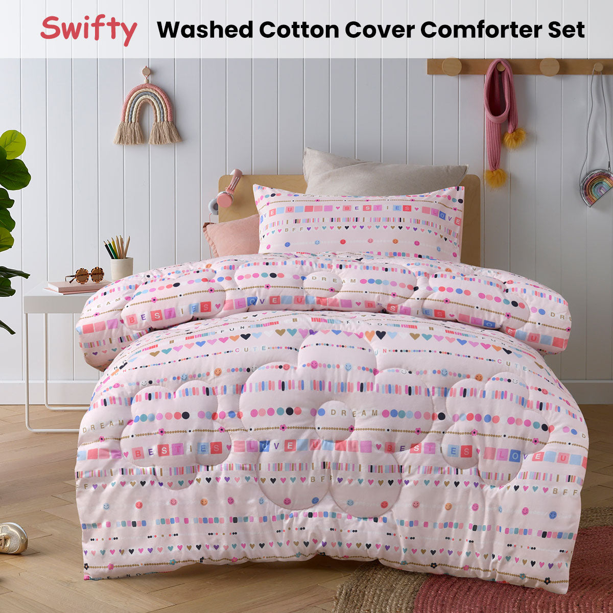 Happy Kids Swifty 2 Piece Washed Cotton Cover Comforter Set Single 160cm x 220cm - Image 2