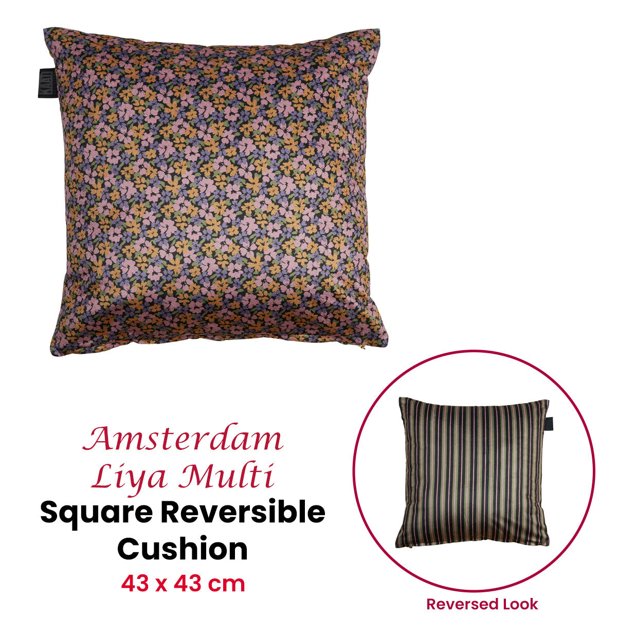 KAAT Amsterdam Liya Multi Floral Square Filled Cushion 43cm x 43cm - Image 2