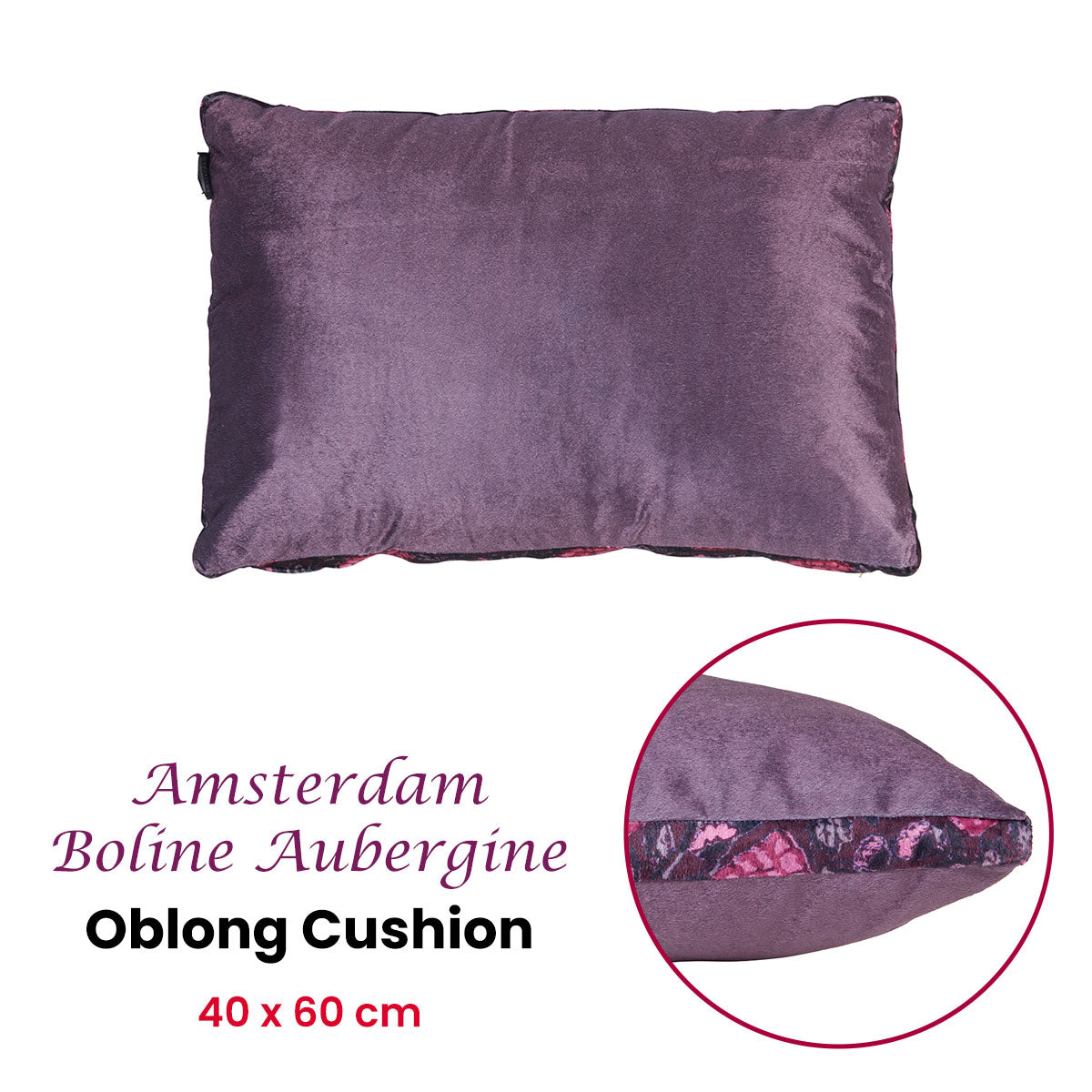KAAT Amsterdam Boline Aubergine Velvet Oblong Filled Cushion 40cm x 60cm - Image 2