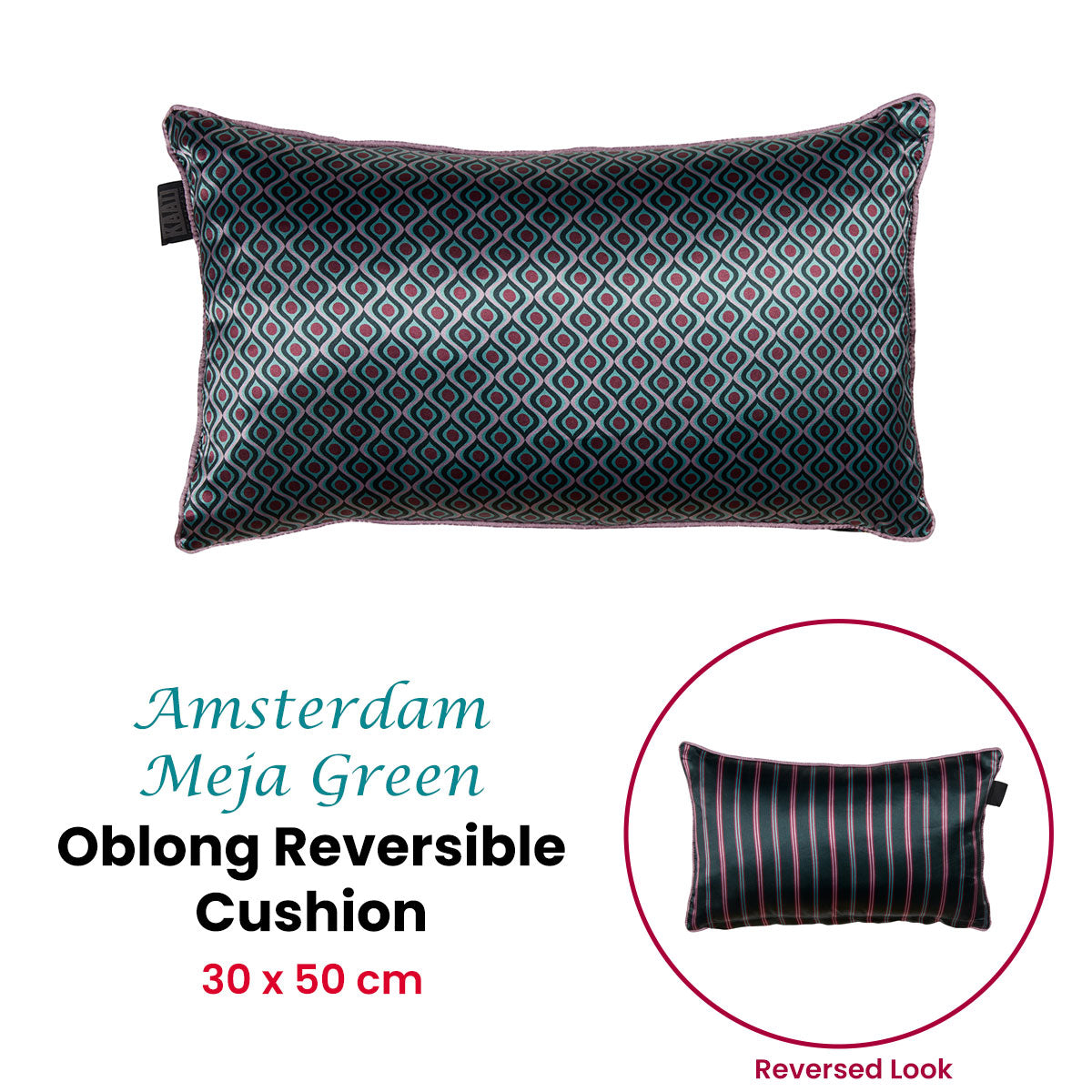 KAAT Amsterdam Meja Green Reversible Oblong Filled Cushion 30cm x 50cm - Image 2