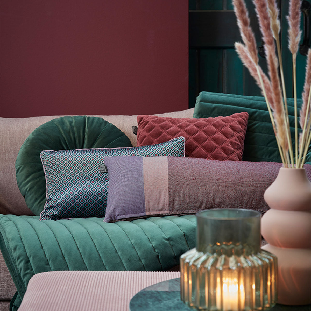 KAAT Amsterdam Meja Green Reversible Oblong Filled Cushion 30cm x 50cm - Image 6