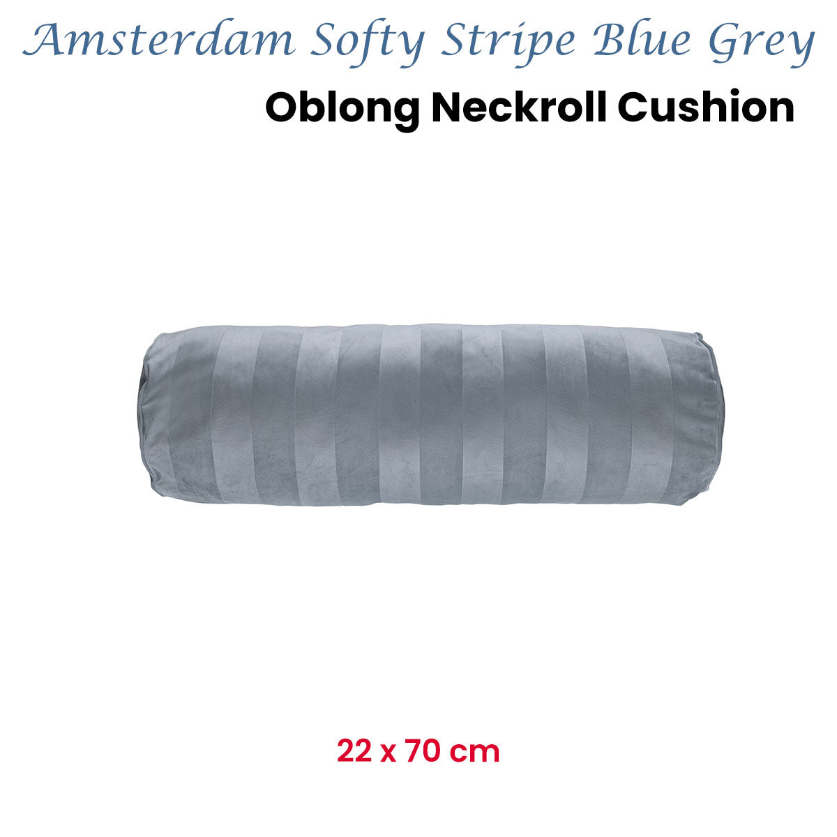 KAAT Amsterdam Softy Stripe Blue Grey Oblong Neckroll Filled Cushion 22cm x 70cm - Image 2
