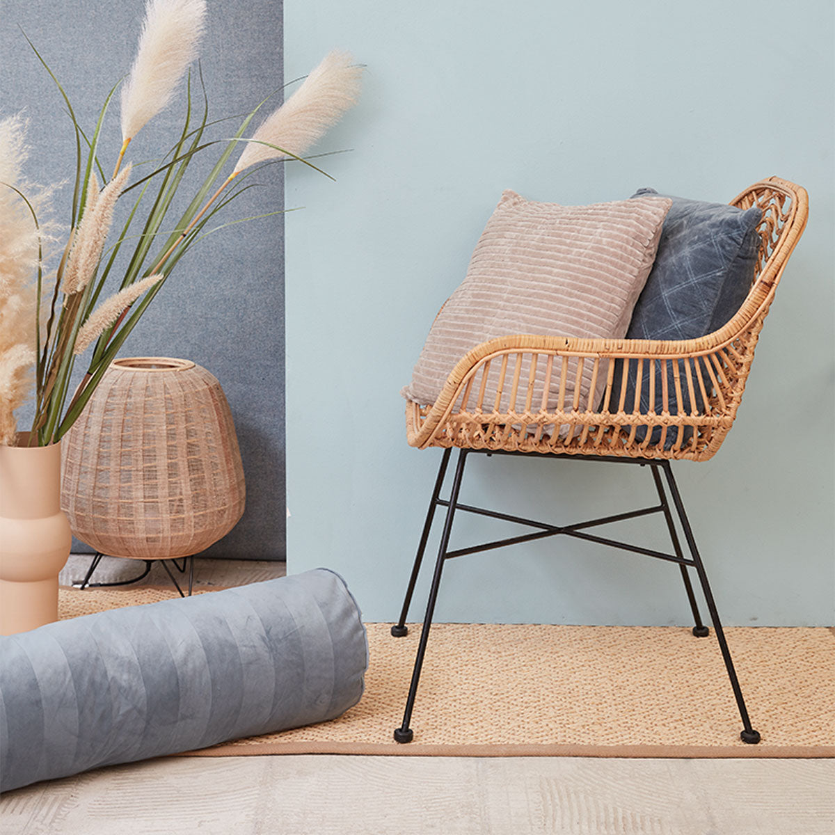 KAAT Amsterdam Softy Stripe Blue Grey Oblong Neckroll Filled Cushion 22cm x 70cm - Image 3