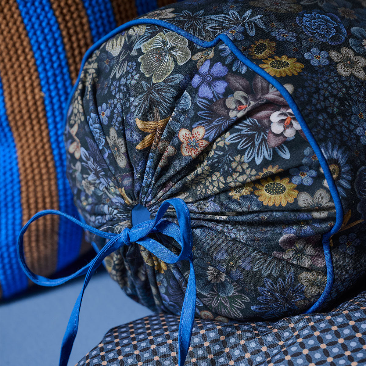 PIP Studio Tutti i Fiori Dark Blue Cotton Cover Roll Cushion 22cm x 70cm - Image 3