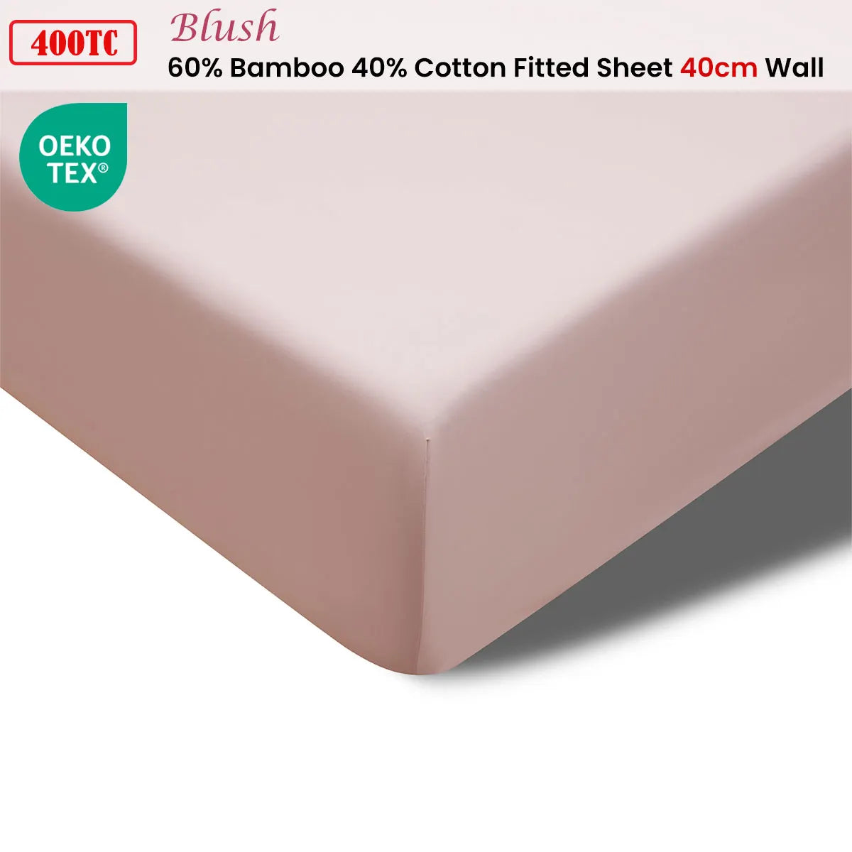 Accessorize 400TC Blush Bamboo Cotton Fitted Sheet 40cm Wall King Single - Image 2