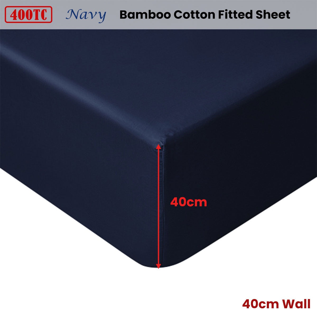 Accessorize 400TC Navy Bamboo Cotton Fitted Sheet 40cm Wall Single - Image 2