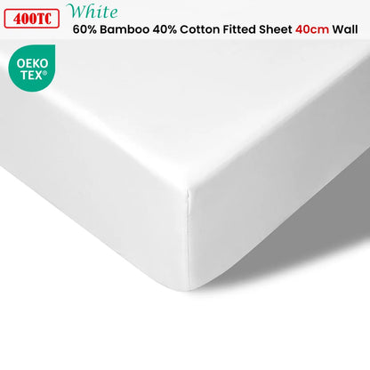 Accessorize 400TC White Bamboo Cotton Fitted Sheet 40cm Wall Queen - Image 2
