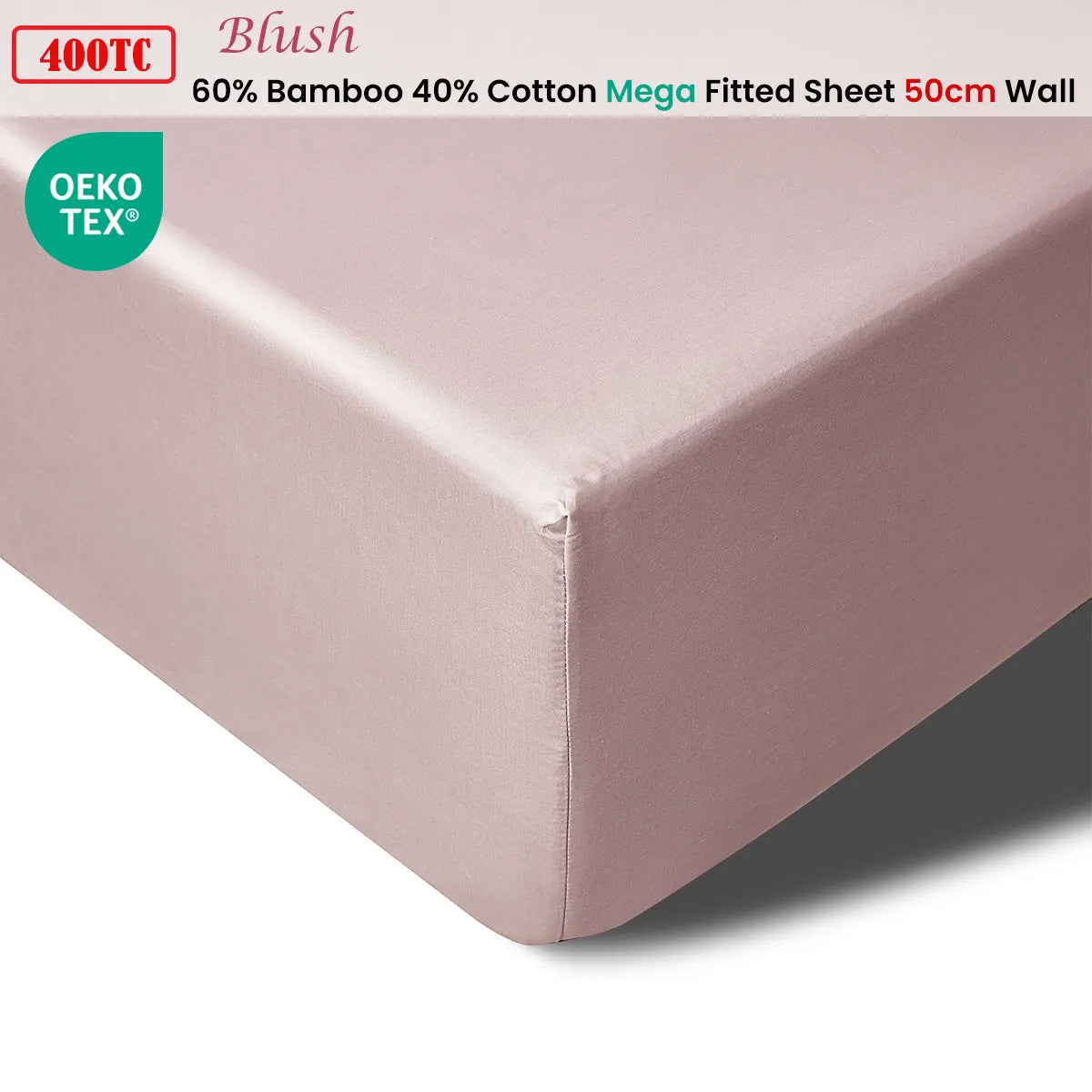 Accessorize 400TC Blush Bamboo Cotton Mega / Super Fitted Sheet 50cm Wall Queen - Image 2