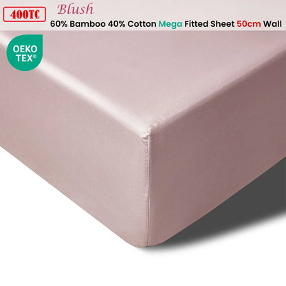 Accessorize 400TC Blush Bamboo Cotton Mega / Super Fitted Sheet 50cm Wall Queen - Image 2