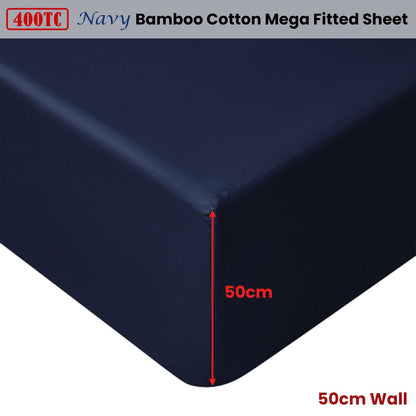 Accessorize Navy Bamboo Cotton Mega Fitted Sheet 50cm Wall King - Image 2