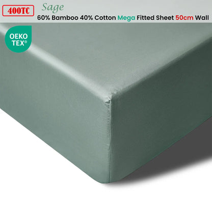Accessorize 400TC Sage Bamboo Cotton Mega / Super Fitted Sheet 50cm Wall Queen - Image 2