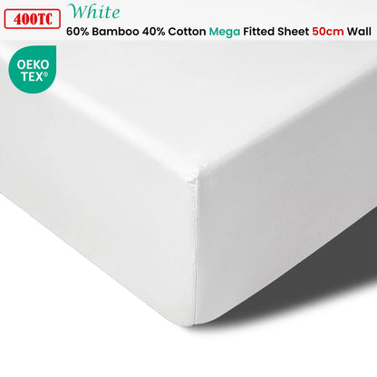 Accessorize 400TC White Bamboo Cotton Mega / Super Fitted Sheet 50cm Wall Queen - Image 2