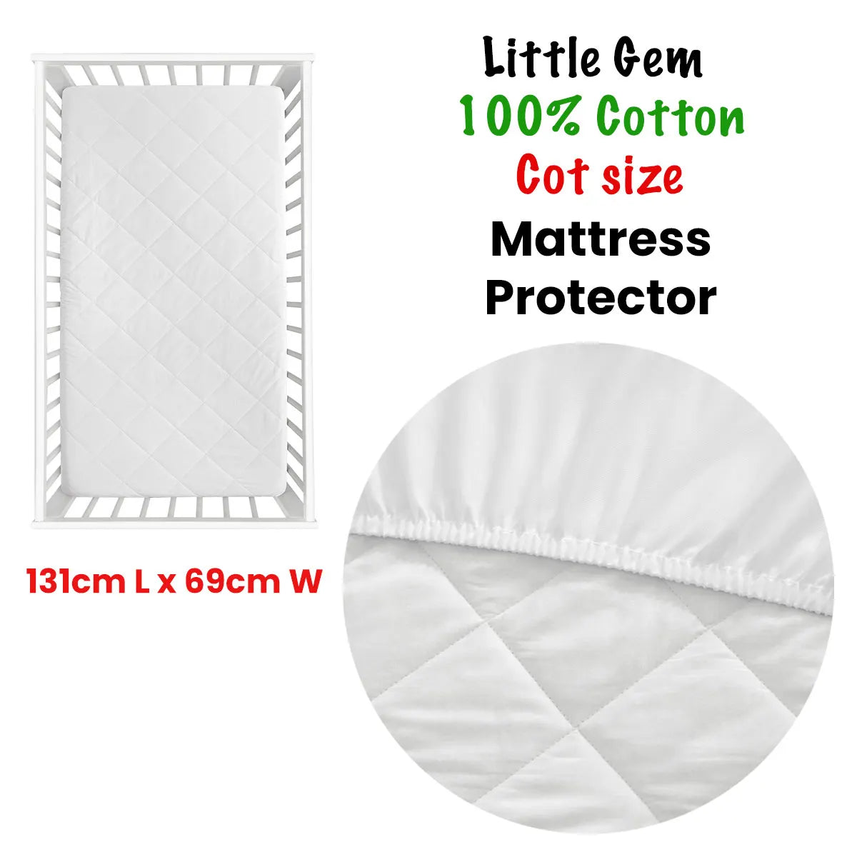 Little Gem 100% Cotton Cot Mattress Protector - Image 2