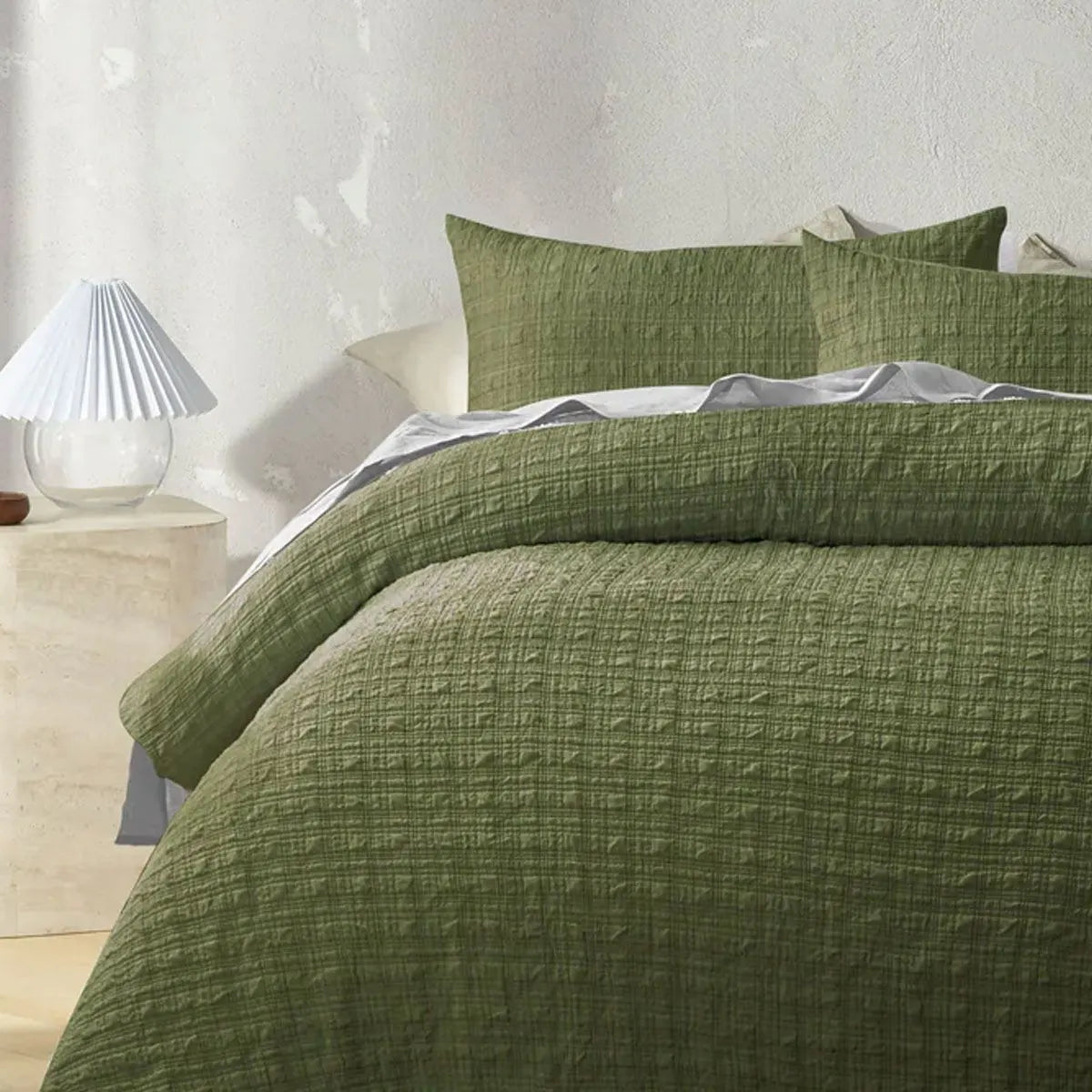 Accessorize Augusta Olive Crinkled Look Quilt Cover Set King - Image 3