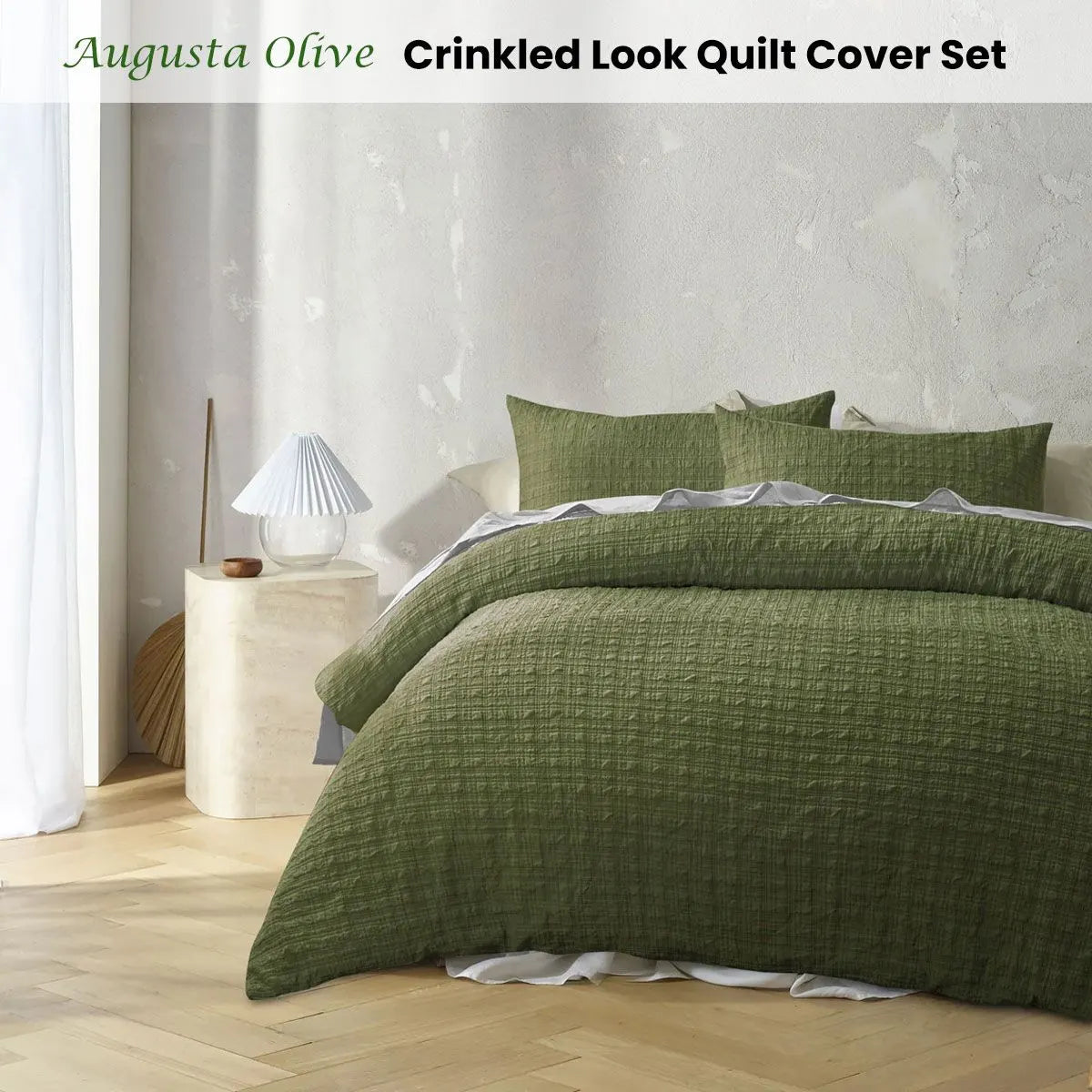 Accessorize Augusta Olive Crinkled Look Quilt Cover Set Queen - Image 2