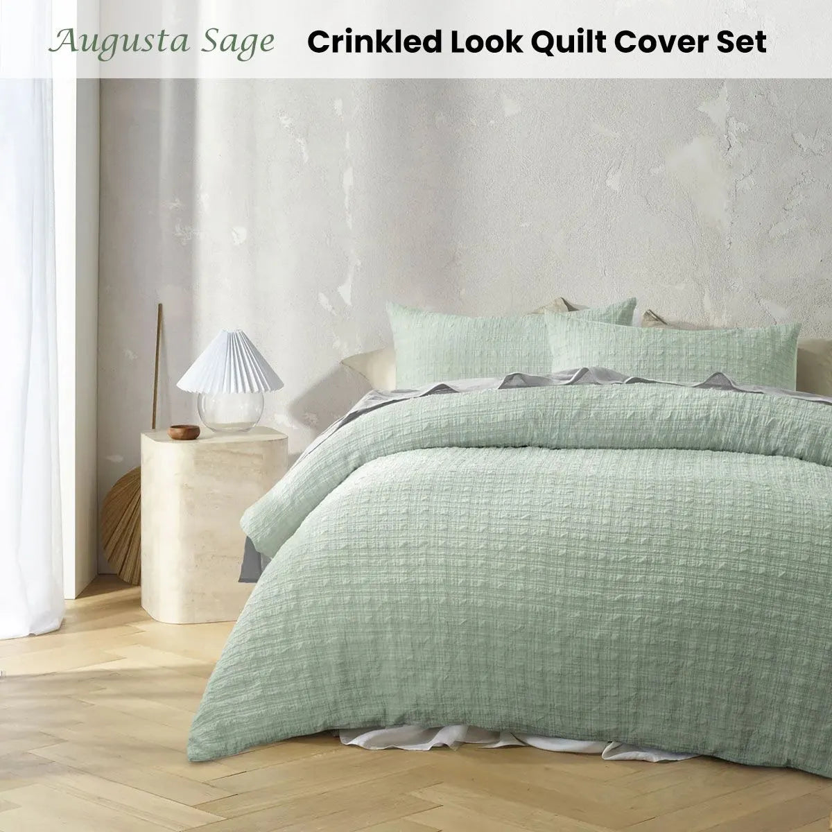 Accessorize Augusta Sage Crinkled Look Quilt Cover Set Queen - Image 2