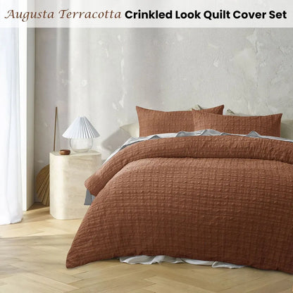 Accessorize Augusta Terracotta Crinkled Look Quilt Cover Set Queen - Image 2