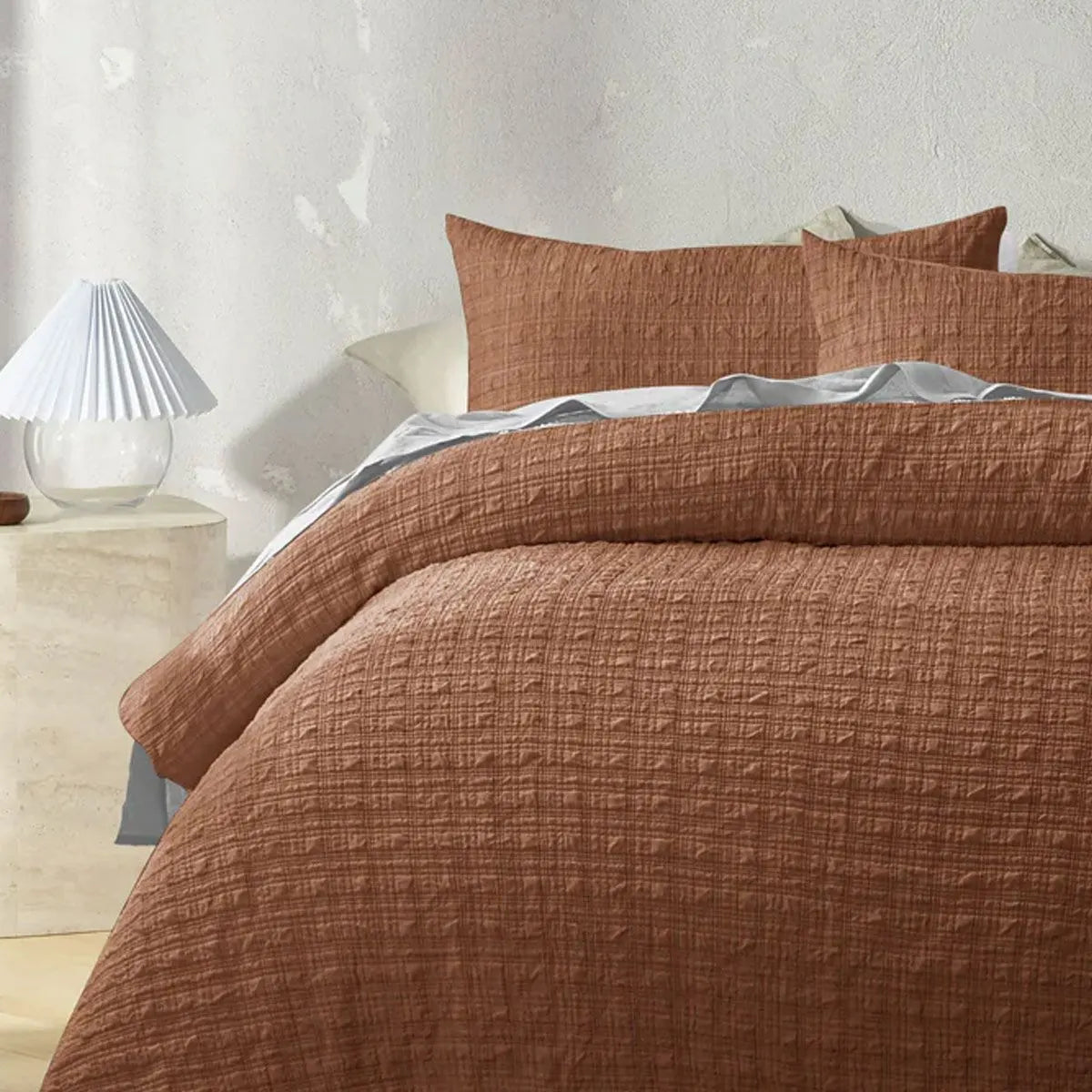 Accessorize Augusta Terracotta Crinkled Look Quilt Cover Set Queen - Image 3