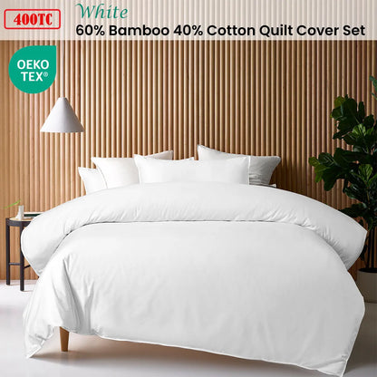 Accessorize White 400TC White Bamboo Cotton Double Stitched Quilt Cover Set Double - Image 2