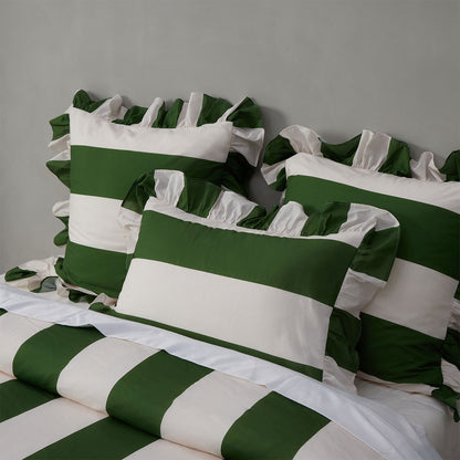 Vintage Design Homewares Candy Ruffle Green Striped Washed Cotton Quilt Cover Set King - Image 3
