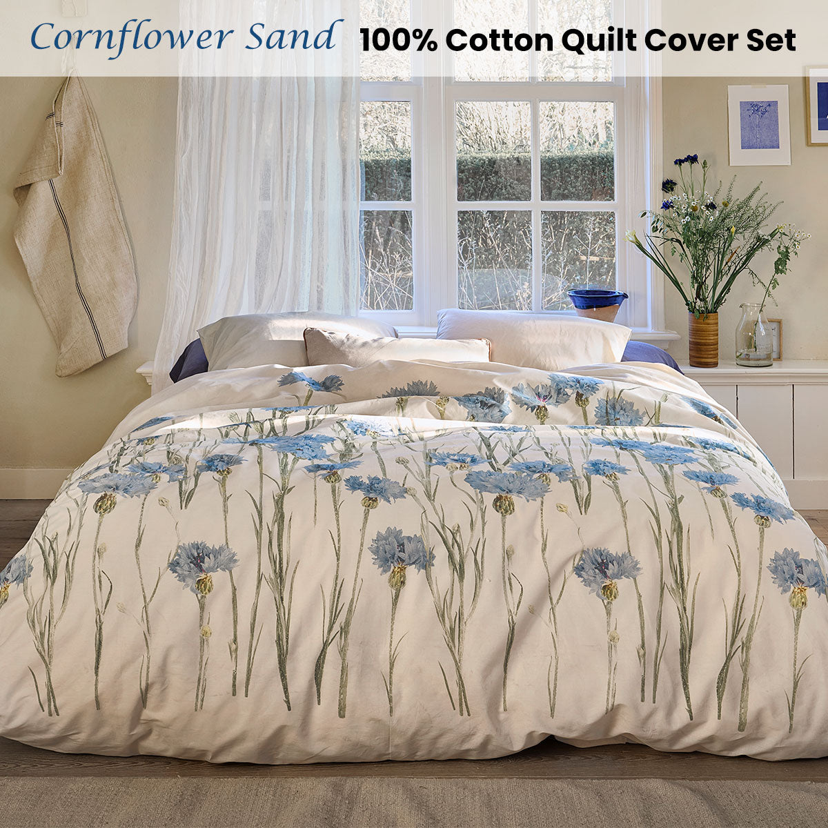 Bedding House Cornflower Sand 100% Cotton Percale Quilt Cover Set Queen - Image 2