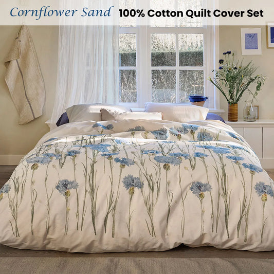 Bedding House Cornflower Sand 100% Cotton Percale Quilt Cover Set Queen - Image 2
