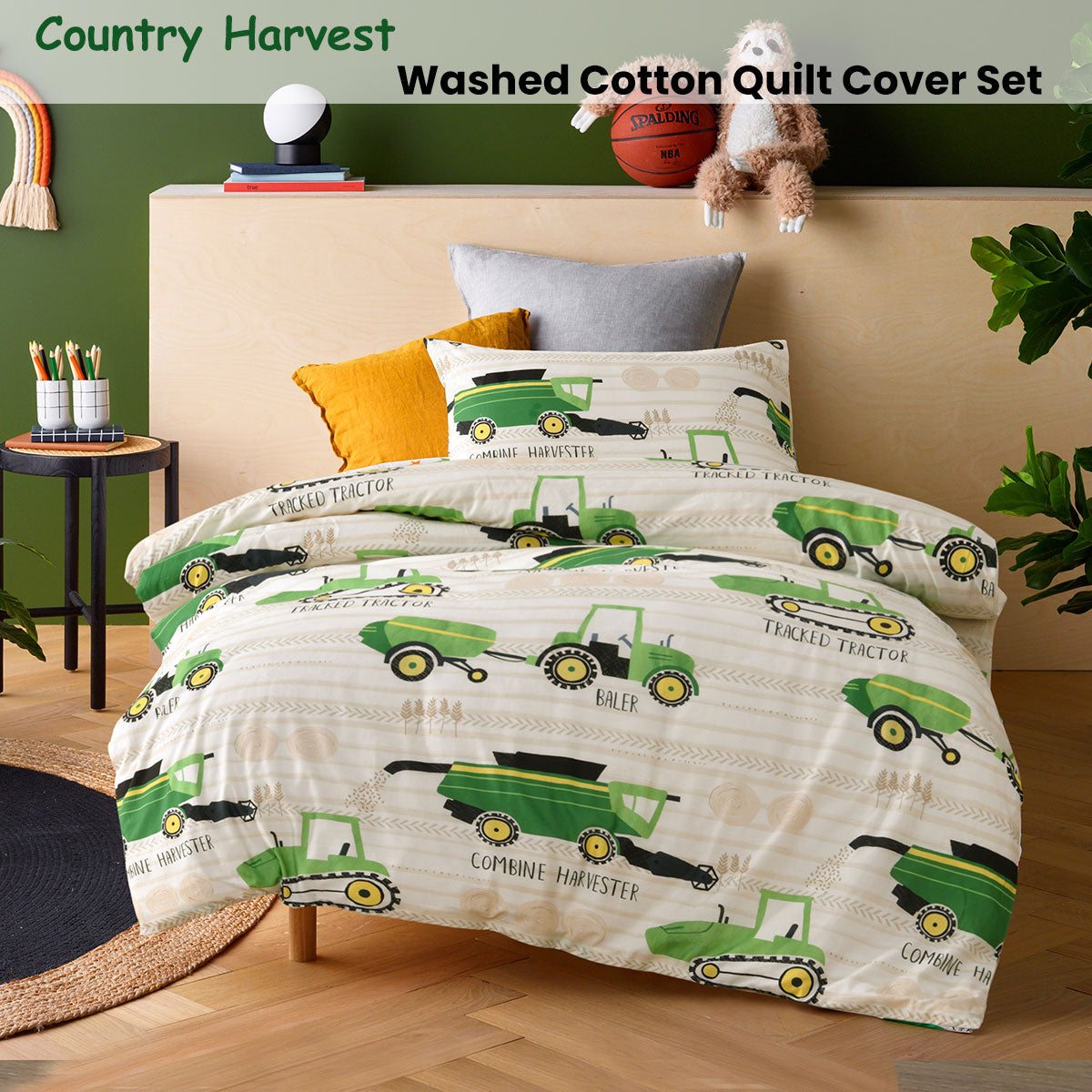 Happy Kids Country Harvest Washed Quilt Cover Set Single - Image 2