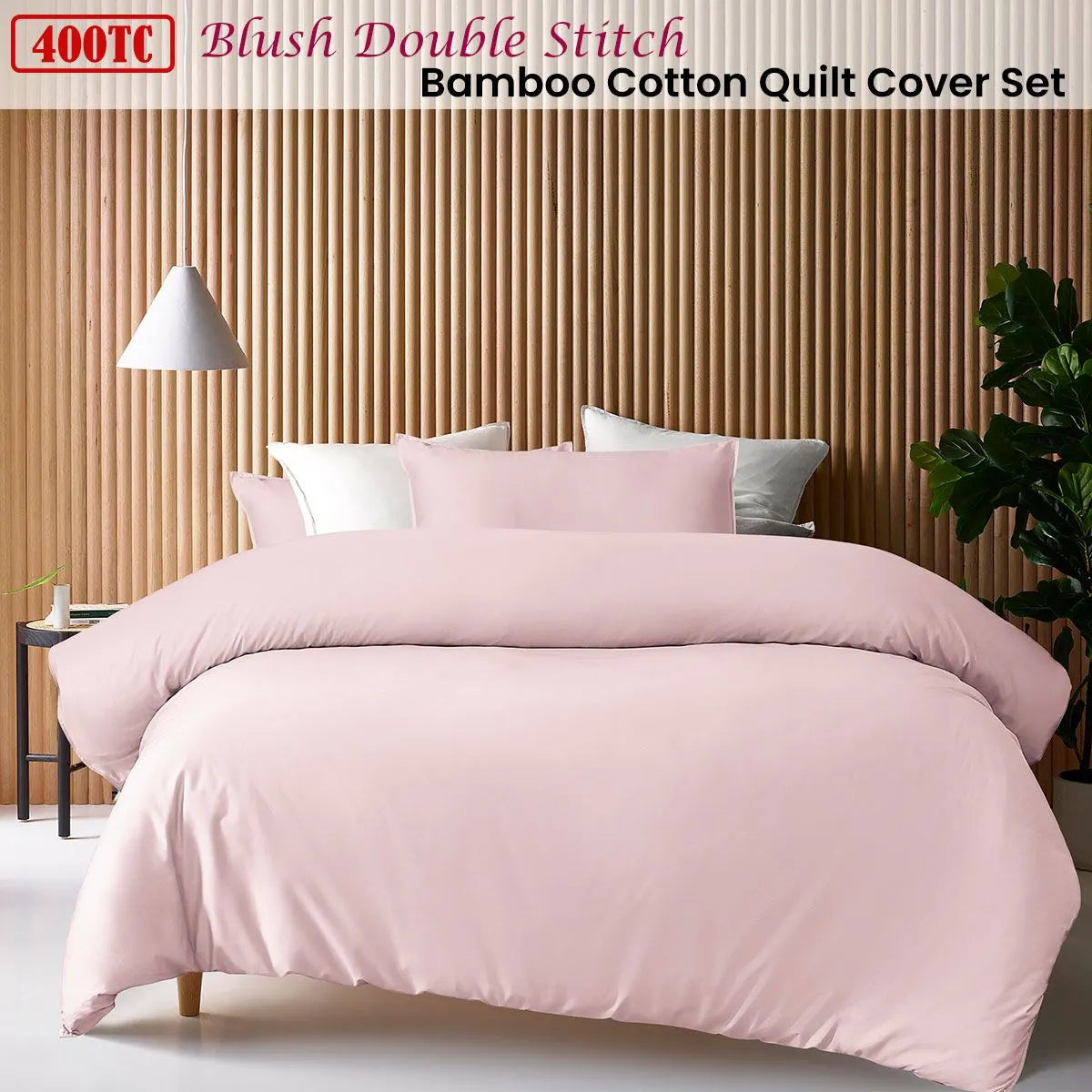 Accessorize 400TC Blush Bamboo Cotton Double Stitch Quilt Cover Set Super King - Image 2