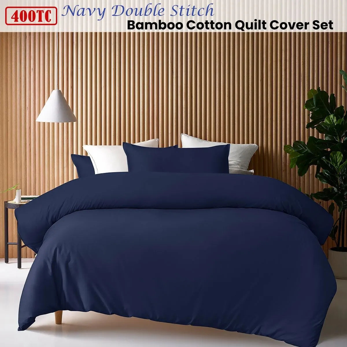 Accessorize 400TC Navy Bamboo Cotton Double Stitch Quilt Cover Set King - Image 2