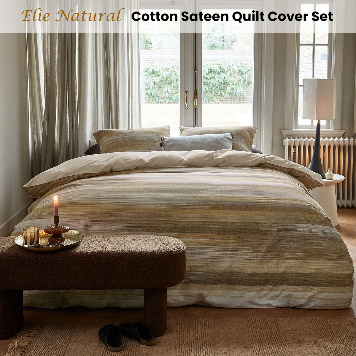 Bedding House Elie Natural Cotton Sateen Quilt Cover Set King - Image 2
