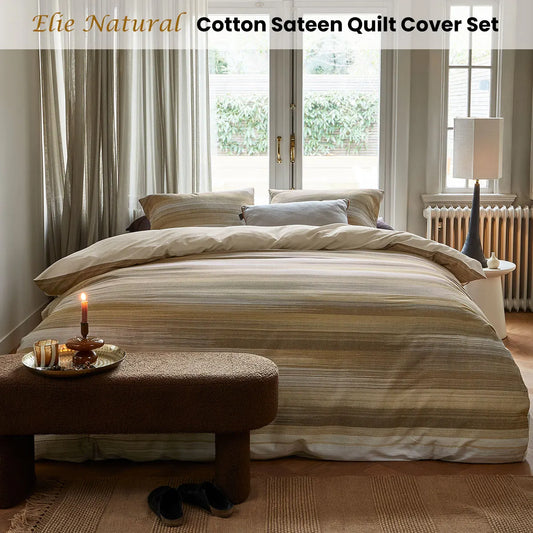 Bedding House Elie Natural Cotton Sateen Quilt Cover Set Queen - Image 2