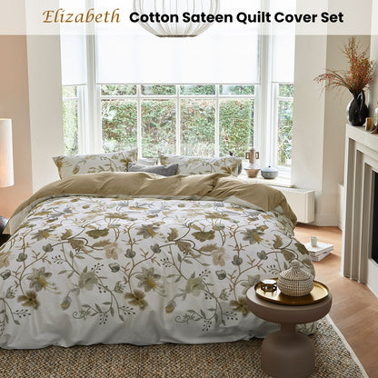 Bedding House Elizabeth White Cotton Sateen Quilt Cover Set Queen - Image 2