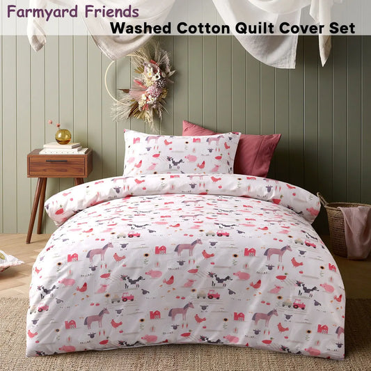 Happy Kids Farmyard Friends Washed Quilt Cover Set Double - Image 2