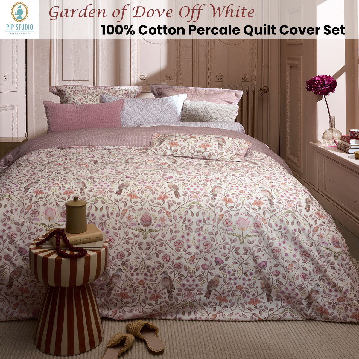 PIP Studio Garden of Dove Off White Cotton Quilt Cover Set Queen - Image 2