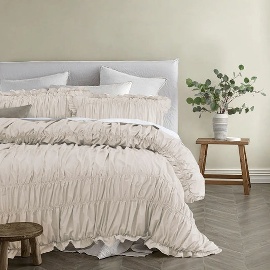 Vintage Design Homewares Haven Natural Washed Cotton Ruched Quilt Cover Set Single