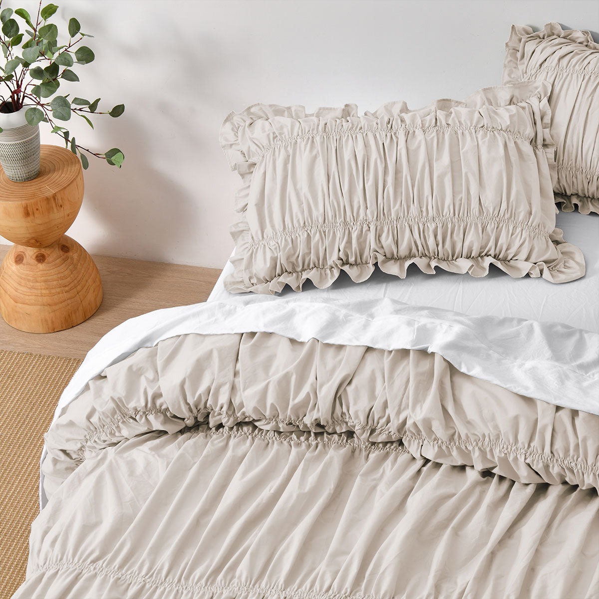 Vintage Design Homewares Haven Natural Washed Cotton Ruched Quilt Cover Set Single - Image 3