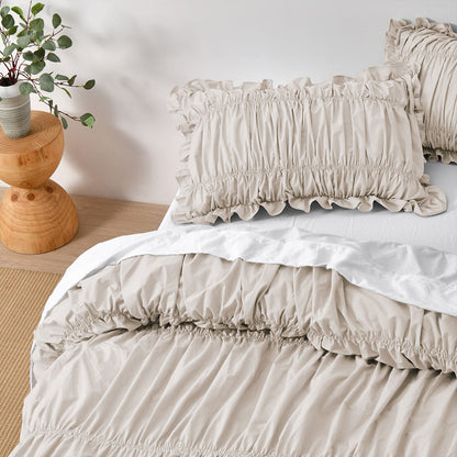 Vintage Design Homewares Haven Natural Washed Cotton Ruched Quilt Cover Set Single - Image 3